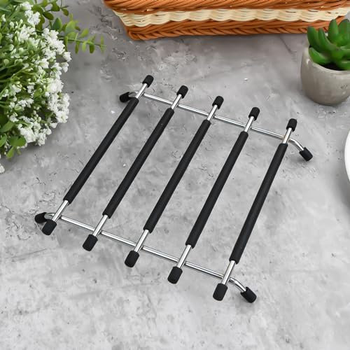 Volumoon Sottopentola Nero, Acciaio Inossidabile e Silicone, Resistente al Calore, Antiscivolo, Multifunzionale, 20 x 20 x 2,5 cm