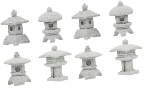 Kisangel 8pcs Miniature Sandstone Pagoda Lanterns Japanese Zen Garden Statues for Home Decoration Ornaments for Landscaping and Aquariums