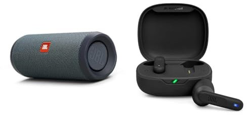 JBL Flip Essential 2 Portable Bluetooth Speaker with Rechargeable Battery & Wave Flex, In-Ear Wireless Earphones with IP54 and IPX2 Waterproofing