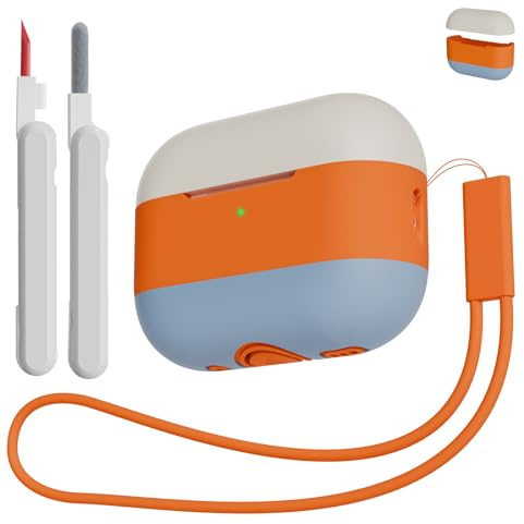 KOKOKA Compatible avec Airpods Pro 2ᵉ et 1ᵉ Génération Coque Étui, avec Kit de Nettoyage et Lanière, Housse en Silicone de Protection pour AirPods Pro 2 et 1 2023/2022/2019, Grey Orange Denim Blue Mix