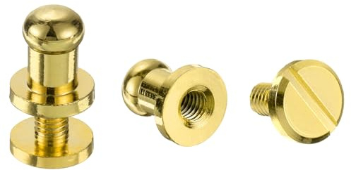 QUARKZMAN Lot de 5 Vis Rivets à Tête Ronde en Laiton Massif de 5 mm pour la Réparation et la Décoration Artisanale de Ceintures, Portefeuilles et Sacs à Main, Couleur Dorée