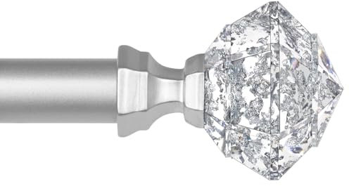 Gardinenstange 80 bis 148 cm, HOTOZON 19mm Vorhangstange Ausziehbar mit Halterungen und Transluzentem Diamantfoemige Endstücke, Vorhangstange für Schlafzimmer, Wohnzimmer, Esszimmer, Küche, Silber