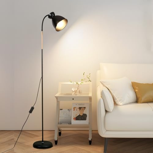 Amdelne Adjustable Black Floor Lamp, Industrial Corner Lamp Rustic Retro Vintage Floor Light, Standing Lamps for Living Room, Bedroom, Dining Room, Office, 155cm, Metal, Wood, E27 (Bulb Not Included)