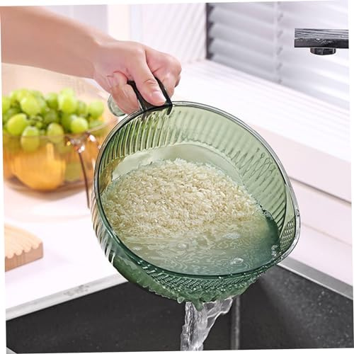 Rice Washer, Rice Strainer 9x5 Inch BPA-free Plastic Rice Washer with Fine Holes and Ergonomical Handle Multifunctional Fruit Washing Bowl for Cleaning Fruits, Vegetables Green, Rice Washer Strainer