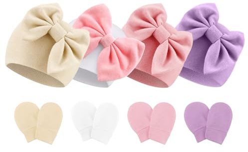 DRESHOW Neugeborenes Baby Mütze Hut und Handschuhe Set Beanie Bekleidung Unisex Infant Hut Kindergarten Mütze Baby Jungen Mädchen 0-6 Monate