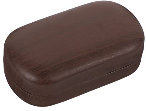 SEWOART Portable Contacts Box and Eyes Container, Vintage Large Diameter Dual-Compartment Leakproof Case Dark Brown Leather Texture, Travel Lens Storage Holder for Soft Lenses