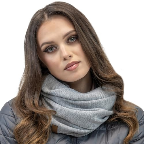 Vivisence Bufanda Redonda Elegante Para Damas Hecha De Hilo Cálido Y Suave Bufanda Tubo Ideal Para Días Fríos De Invierno Disponible En Varias Opciones De Colores, Gris Claro,Talla Única