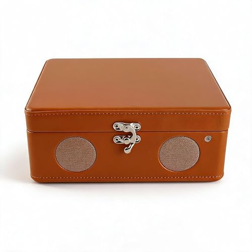 Lettore CD desktop vintage con altoparlante, lettore CD da tavolo ricaricabile da 2000 mAh, lettore CD portatile retrò valigia per casa con ingresso Bluetooth, riproduzione USB, jack per cuffie