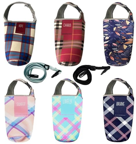 XINGSUI Paquete 2 Funda Termica Botella Agua, Deportes Bolsa Botella Agua, Correa Ajustable para Hombro,para Botellas Agua,Vasos Plástico,Vasos Vidrio,Tazas Té Leche (2 Colores aleatorios de 6)