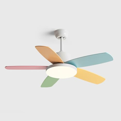 ENTHERONIC 5 Colored blades Ceiling Fans With Lights Kids Room Creative ceiling fan with light and remote 60W LED 3 Color Dimmable Ceiling fans Modern Ceiling lighting Fixture