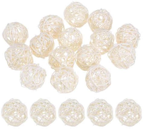 M METERXITY 15-Pack Bolas de Ratán de Mimbre 50mm/2 Pulgadas Blanco | Bolas de Ratán Decorativas, Orbes Rellenos de Jarrón, Rellenos de Cuenco, para Navidad/Día de Acción de Gracias DIY