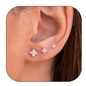 3 Pairs 9ct Gold Stud Earrings Hypoallergenic 925 Sterling Silver Post Dainty Silver Cartilage Tragus Earrings Stacks Set Trendy Small Diamond Heart Multiple Piercing Jewelry for Women