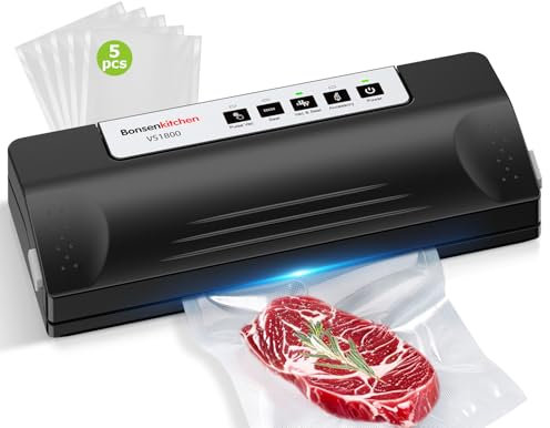 Bonsenkitchen Macchina Sottovuoto Alimenti, Funzionamento Continuo ad Alta Velocità, Saldatura Lunga 30 cm e Stabile, Incluso Sacchetto per Sottovuoto e Tubo Flessibile Accessorio,VS1800