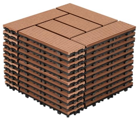 Fiqops 10 Stück WPC Terrassenfliesen, 30x30 cm Balkon Bodenfliese,WPC Fliesen mit Klick-System,Balkonfliesen in Holzoptik,Terrassendielen Wasserfest für Terrasse,für 10m²,Braun