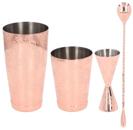 GRCFUMO Juego de coctelera profesional de 4 piezas con coctelera Boston, taza de onzas y cuchara mezcladora, juego de colador de cóctel con estampado vintage de acero inoxidable (Tipo 4)
