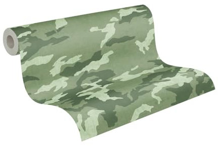 A.S. Création Carta da parati per cameretta Lilly & Luis - Carta da parati in tessuto non tessuto con motivo mimetico - 10,05 m x 0,53 m - Verde - Prodotto in Germania - 771731