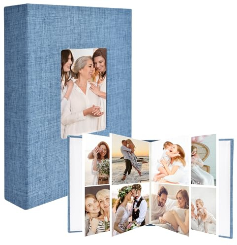 Cyiecw Fotoalbum Einsteckalbum für 200 Fotos 10x15cm, Leinenbezug Fotobuch mit Frontfenster, 50 weiße Seiten Slip in, Perfekte Geschenk für Mutter Familie Hochzeiten Reisen Baby