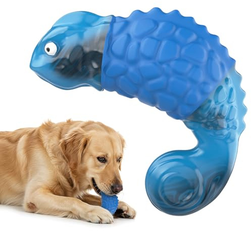 Pewkim Chamäleon Hundespielzeug, Unzerstörbares Hundespielzeug, Unkaputtbar Kauspielzeug Hund mit Naturkautschuk, Nylon Material für Kleine,Mittelgroße-Blau