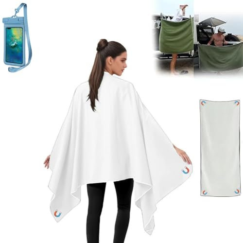 Magnetic Towel, Quick-Dry Sand-Resistant Beach Towel, Outdoor Oversized Magnet Bath Towel, 2025 New Microfibre Changing Robe Towels for Travel, Swimming, Pool, Yoga, Hiking, Camping(White)