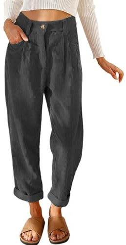 CheChury Pantaloni di Velluto a Coste Donna Pantaloni Larghi Casual Vita Alta Pantalone Velluto Retrò Gamba Dritta Pants Vita Elastica Comodi Pantalone Ampia a Taglio Dritto con Tasche Autunno Inverno