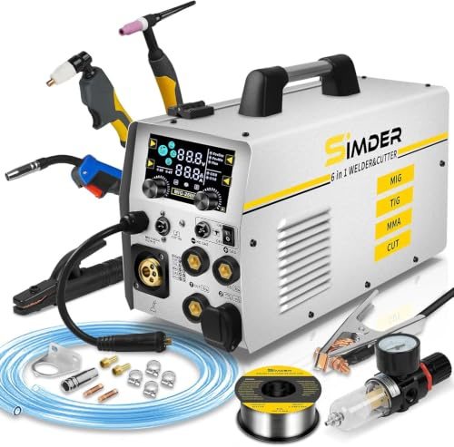 SSimder 6-in-1 MIG Welder & Plasma Cutter, 160A Gas/Flux Core/Lift TIG/Stick/Plasma Cutting Combo 240V Multiprocess Welder Welding Machine for Home DIY Outdoor Industrial Use