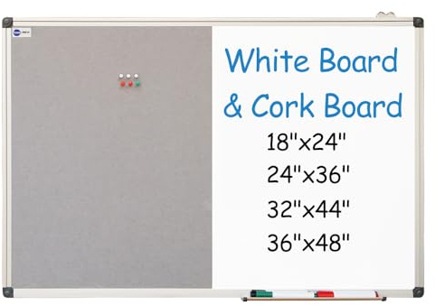 NEWPUTE White Board and Cork Board Combo - 36 x 24 Inches Large Dry Erase Whiteboard and Bulletin Board, Magnetic Wall Pin Display Board for Home, Classroom & Office, 24x36 Grey