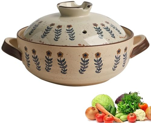 Pentola in ceramica, pentola in terracotta, pentola for riso in terracotta, pentola rotonda in ceramica for uso domestico, fornello a gas, pentola in terracotta for riso for ristorante domestico(1.5l)
