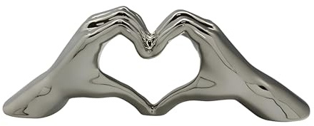 GILDE Moderne Skulptur Dekofigur Hand Heart aus Keramik 31x11x7 cm (silberfarben)