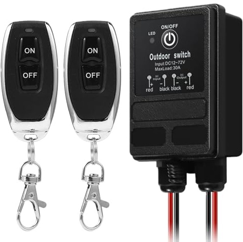 GOMETY Fernbedienung Schalter, 12V 30A Funkschalter mit Fernbedienung Wasserdichte Drahtlose Funksteuerung Schalter DC 12V~72V Relais Empfänger Fernschalter für Außenbereich Garagentore (12, Volt)