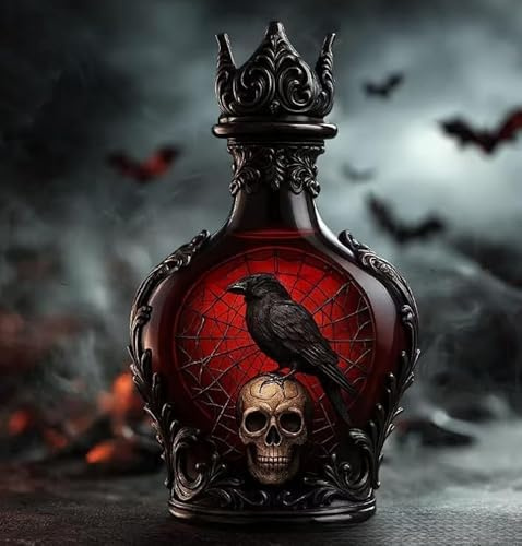 Gothic Vampire Potion Whiskey Decanter, Halloween Themed Wine Bottle with Castle Design, Decorative Bar Collectible (D)