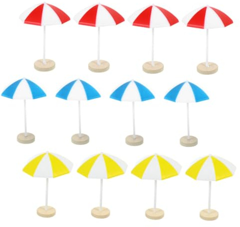 Gogogmee 12pcs Miniature Doll House Beach Umbrellas Micro Landscape Decor Small Simulated Sun Umbrellas in Red Blue Yellow Safe Resin Mini Beach Accessories for Play and Home Decoration
