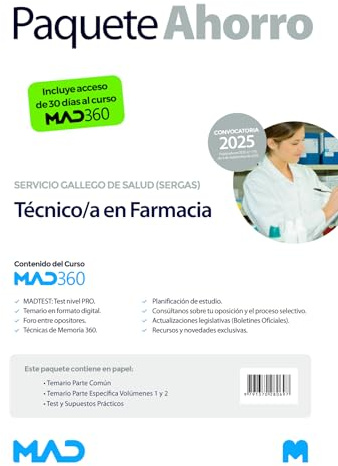 Oposiciones Técnico/a en Farmacia del Servicio Gallego de Salud (SERGAS). Paquete Ahorro de Libros y Curso MAD360