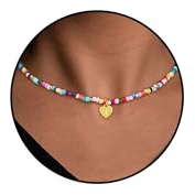 Bunt Perlenkette Damen mit Buchstaben A-Z Geschenke für Frauen Mädchen | Handgefertigt Boho Kette 14+2 Inches