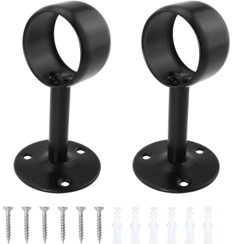 ITROLLE 2PCS Stainless Steel Closet Rod End Sockets Flange Type Rod Round Head Mounting Bases Curtain and Laundry Room Ceiling Mounting Brackets with Screws Black Full Pass 32 89x49mm