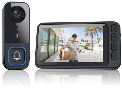 TKMARS Sonnette sans Fil avec Camera,1080P Sonnette sans Fil Exterieur 2,4 GHz avec Écran 4,5 Pouces, 120m Portée, Double Audio, Vision Nocturne IR,Installation Facile