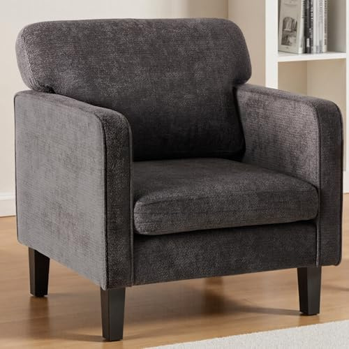 DUMOS Modern Accent Chairs for Living Room, Corner Chairs for Adults, Reading Chair with Armrest and Backrest, Comfy Lounge Chairs for Bedroom Reception Waiting Room, Dark Grey