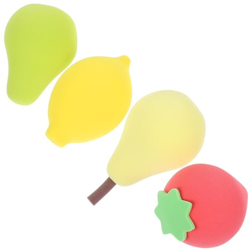 Esponjas de Maquillaje Fruta 4 Piezas, Esponja Flexible Delicada para Base | Forma Bonita, Uso en Seco y Húmedo, para Aplicación de Maquillaje, Pequeñas y Portátiles