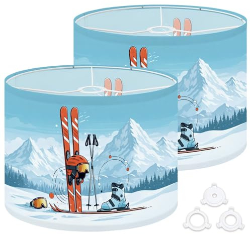 Drum Lamp Shades Essential winter sport equipment including skis poles helmet goggles Lampshade for Floor Lamps Table Lamp Pendant Light Linen 16x16x12 Replacement Large Lampshades