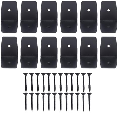 Lot de 12 clips noirs pour chevrons de matériel de pergola, clips anti-ouragan en acier galvanisé, attaches, supports de chevrons avec vis pour pergola en bois, poutre en bois, (1. Votre assiette)