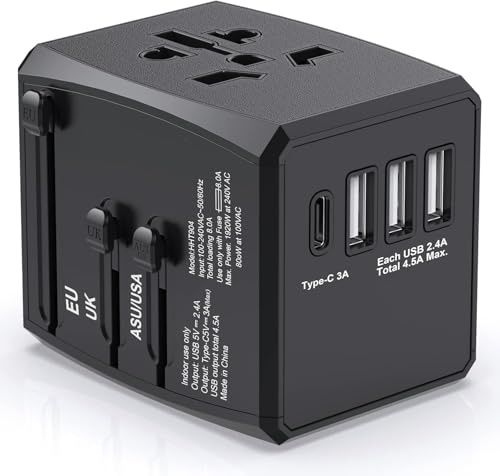 Universal Travel Adapter Worldwide, Travel Plug Adapter Worldwide International Travel Adapter With USB C and 3 USB Travel Adaptor All in One Universal Charger Power Adapter for European EU US UK AUS