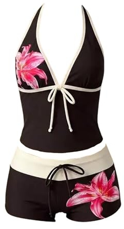 Maillot de Bain Femme V Rembourré de Bain 2 Pièces Gainant Ventre Plat Tankini Set avec Bikini Jupette Swimsuit Été Beachwear pour Plage Côte d’Azur et Piscine Estivale en France
