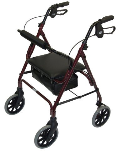 Days Lightweight Folding Four Wheel Rollator Walker with Padded Seat, Lockable Brakes, Ergonomic Handles, and Carry Bag, Limited Mobility Aid, Ruby Red, Medium, (Eligible for VAT relief in the UK)