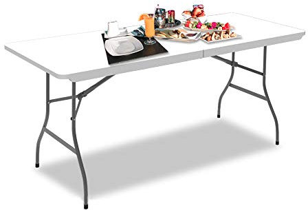 Todeco Gartentisch klappbar 180 x 76 cm, Campingtisch mit Tragegriff, Bierzelttisch breit für Camping BBQ Party Buffet Hochzeit, Weiß