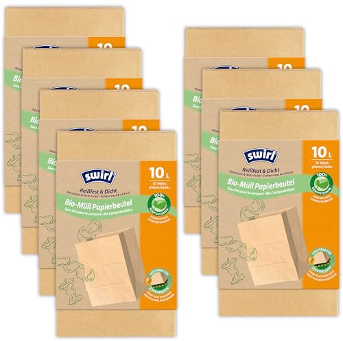 Swirl Bio-Müll-Papierbeutel, 10 Liter, 100% kompostierbar, 7 Rollen mit je 10 Beuteln