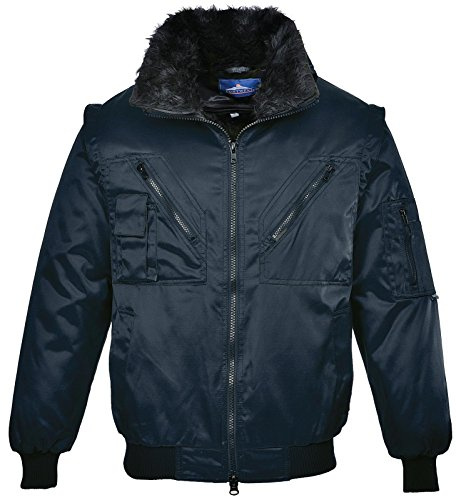 Portwest PJ10 Pilotenjacke Polyester Winter Strickbündchen An Ärmel Langarm | Marine, XL, UPF 50+, EN 342, 60% Baumwolle, Taschen mit Reissverschluss, Strickbund Am Saum, 29 Taschen, Regenschutz
