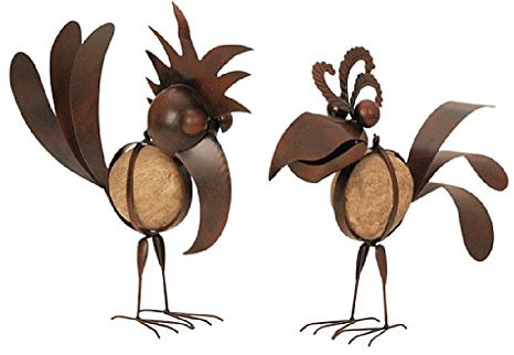 Geschenkestadl 2 er Set Riesen Metall Figuren Vogel mit Stein 32cm bis 35cm rostfarben Garten Dekoration Vögel