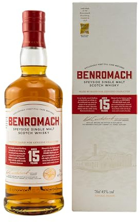 BENROMACH - 15 ans - Whisky Single Malt - 43% Alcool - Origine : Ecosse/Speyside - Notes de Banane séchées et Gingembre - A déguster pur - 70 cl