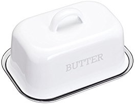 KitchenCraft Living Nostalgia Vintage-Style Enamel Butter Dish with Lid, White/Grey