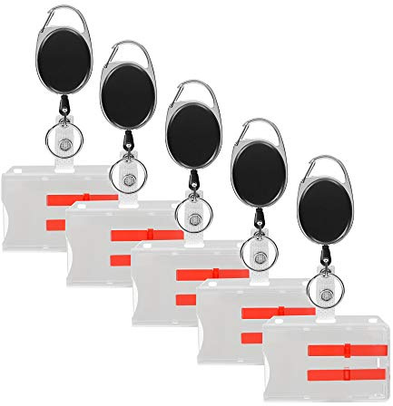 Ymai 5er Set Ausweis Jojo Ausziehbar – Ausweishalter mit Ausweishülle | Kartenjojo mit Metallclip, reißfester Schnur & mattierter C Doppel-Kartenhülle. Ideal für Dienstausweis & Schlüssel