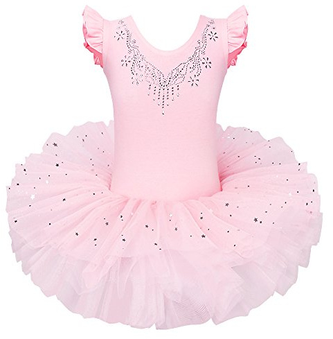 ZNYUNE Girls Princess Ballet Tutu Dress Comfort | Flutter sleeves, breathable soft, stretch leotard bodice, fluffy tulle tutu, flexible fit, party dance wear